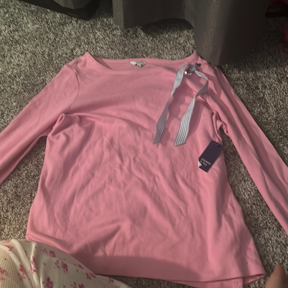 crown and ivy pink shirt with ribbon on side